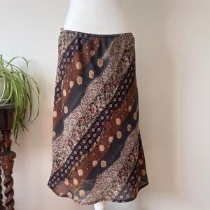 Vintage Jessica Patchwork Midi Skirt Sz L Womens Brown Boho Forest Whimsigoth